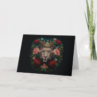 Jaguar with Crown in Flowers Painting             