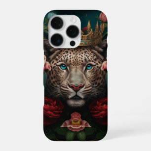 Jaguar with Crown in Flowers Painting iPhone 16 Pro Case