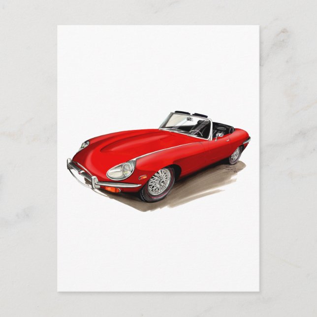 Jaguar XKE Red Car Postcard (Front)
