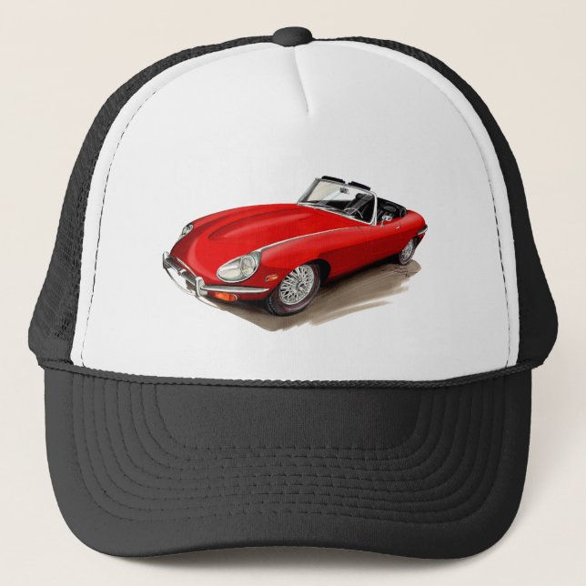 Jaguar XKE Red Car Trucker Hat (Front)