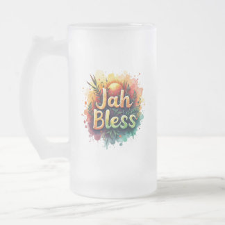 Jah Bless Reggae Watercolor Frosted Glass Mug