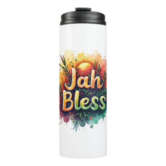 Jah Bless Reggae Watercolor Portable Thermal Bottl Tumbler (Front)