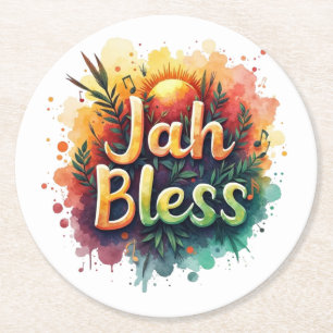 Jah Bless Reggae Watercolor Round Paper Coaster