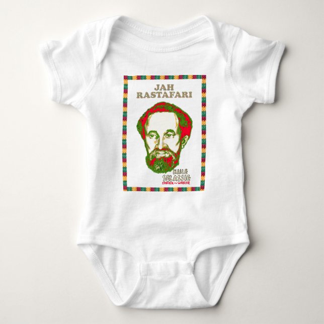 Jah Rastafari Haile Selassie Warrior Emperor Baby Bodysuit (Front)