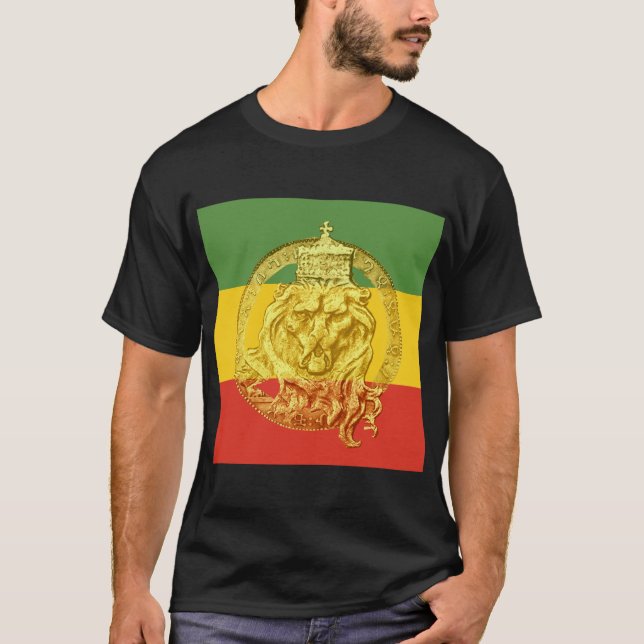 Jah Rastafari Lion of Judah Golden Rasta King T-Shirt (Front)