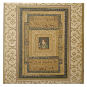 Jahangir holding a picture of the Madonna, inscrib Tile