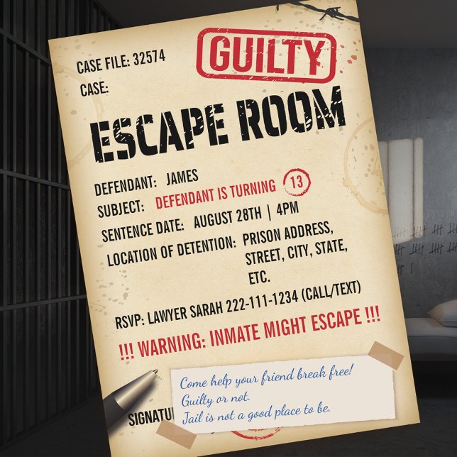 Jail Escape Room Birthday Invitation (Creator Uploaded)