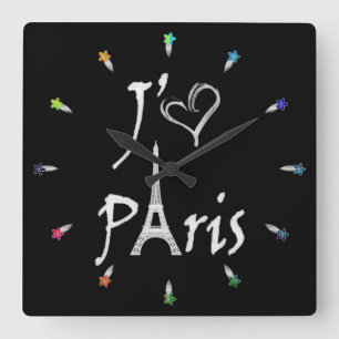 j'aime Paris Square Wall Clock