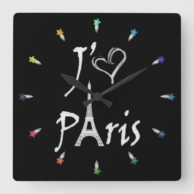 j'aime Paris Square Wall Clock (Front)
