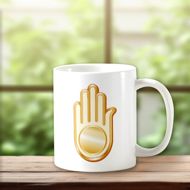 Jain Symbol Coffee Mug (Jain Symbol Coffee Mug.
Golden Ahimsa symbol of the Jain faith. Customize with your text.)