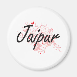 Jaipur India City Artistic design with butterflies Magnet