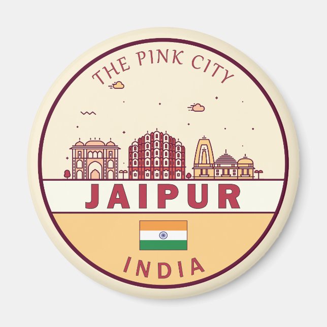 Jaipur India City Skyline Emblem Magnet (Front)