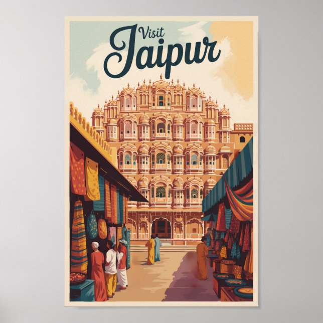 Jaipur India Hawa Mahal Illustration Travel Art Poster (Front)