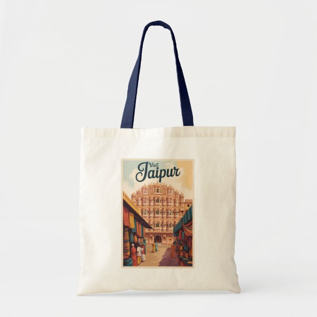Jaipur India Hawa Mahal Illustration Travel Art Tote Bag (Front)