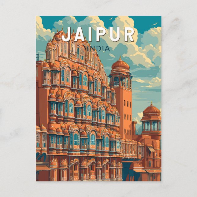 Jaipur India Illustration Travel Art Vintage Postcard (Front)