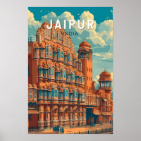 Jaipur India Illustration Travel Art Vintage