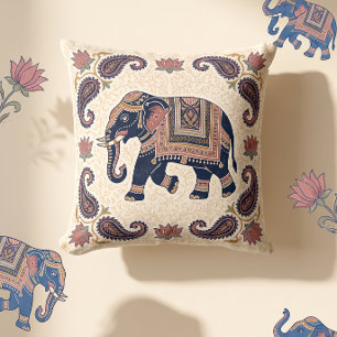 Jaipuri Auspicious Elephant Print Pattern Diwali Cushion