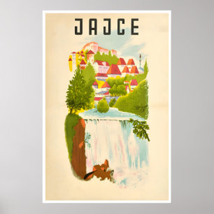 Jajce Art Bosnia Travel Poster Vintage Bosnian