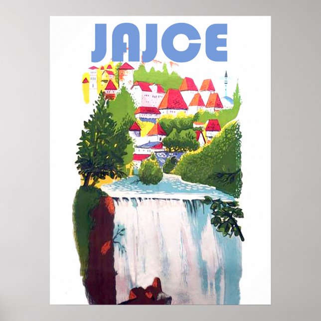 Jajce, waterfalls Bosnia, Yugoslavia, vintage Poster (Front)