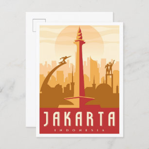 Jakarta Indonesia Art Vintage Travel Illustration Postcard
