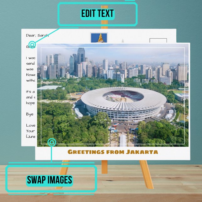 Jakarta Indonesia Featuring City & Skyline Modern Postcard (Share your experiences with these stylish template postcards.)