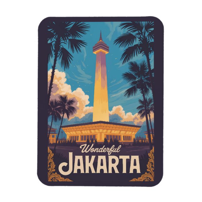 Jakarta Indonesia Illustration Travel Art Vintage Magnet (Vertical)