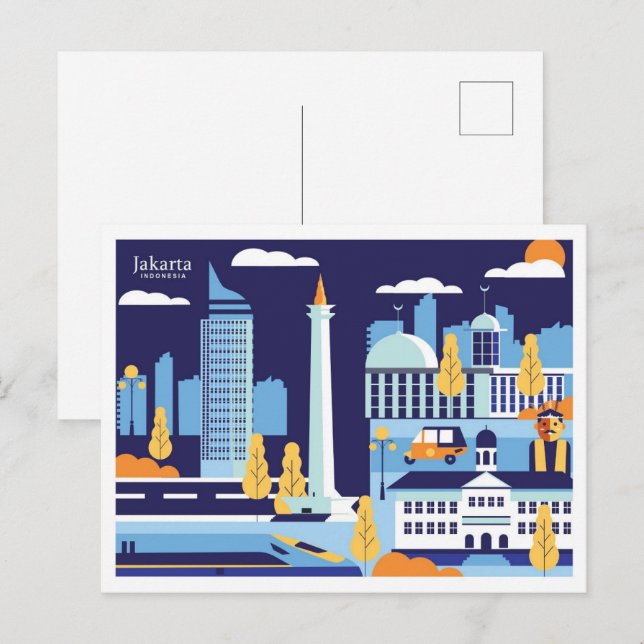 Jakarta Indonesia travel place illustration Postcard (Front/Back)