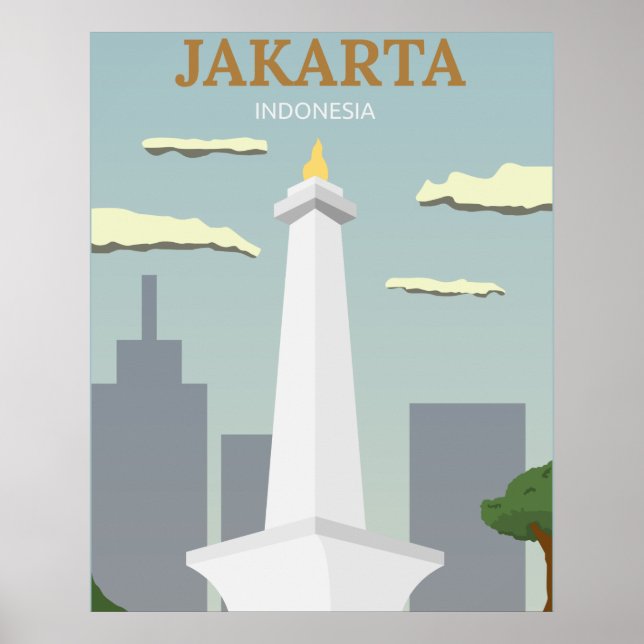 Jakarta, Indonesia Vintage Retro Travel Poster (Front)