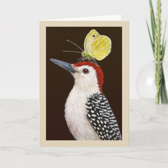 Jake the red-bellied woodpecker greeting card (Front)