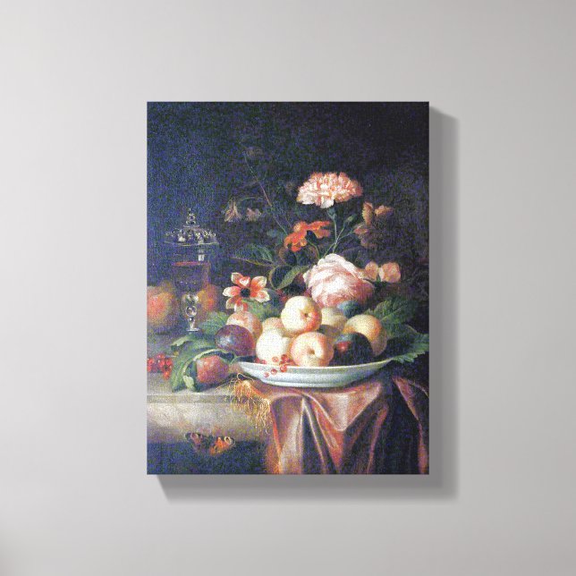 Jakob Bogdany A Dish of Peaches and Plums on a Mar Canvas Print (Front)