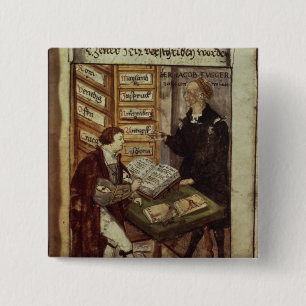 Jakob Fugger in his office, 1518 15 Cm Square Badge