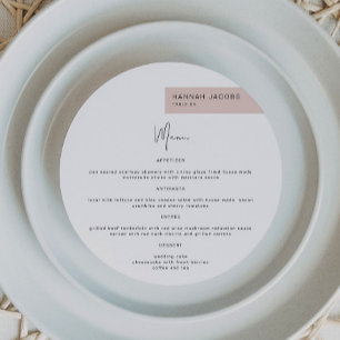JALAINE Modern Blush Guest Name Round Dinner Menu