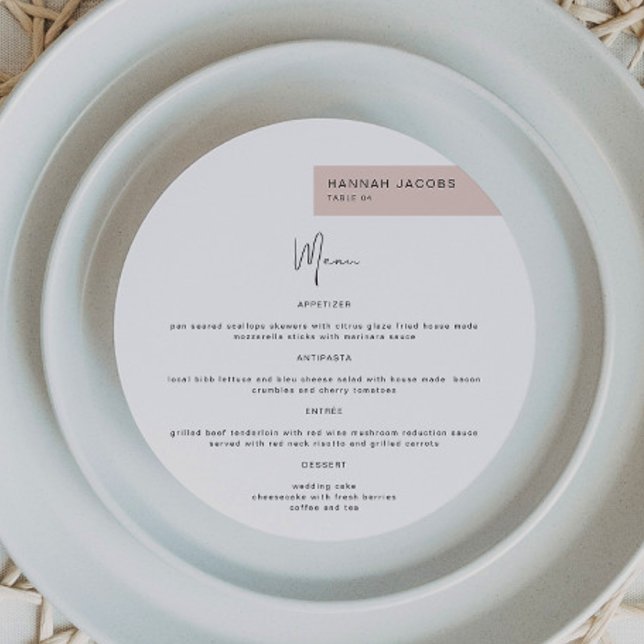 JALAINE Modern Blush Guest Name Round Dinner Menu (Creator Uploaded)