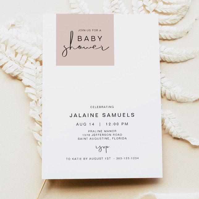 JALAINE Modern Blush Pink Block Girl Baby Shower Invitation (Creator Uploaded)
