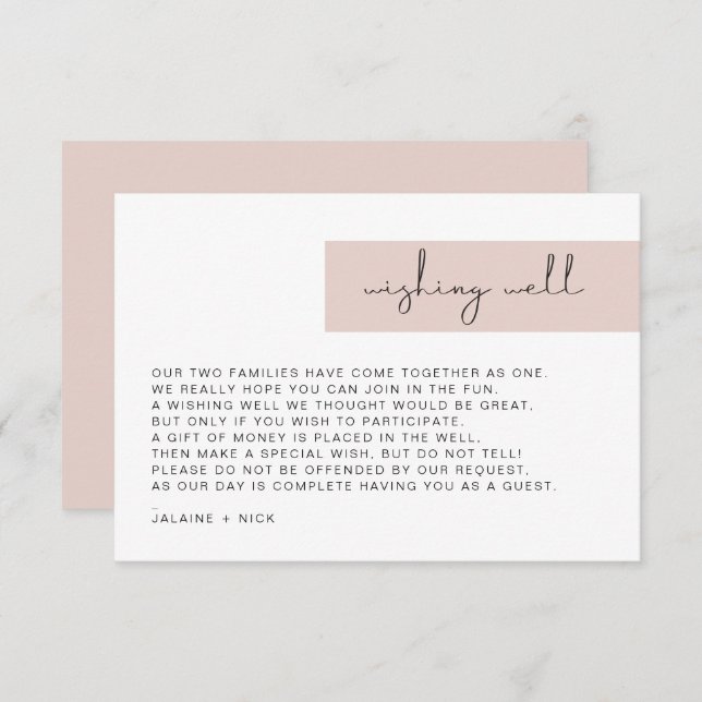 JALAINE Modern Blush Pink Wishing Well Card (Front/Back)