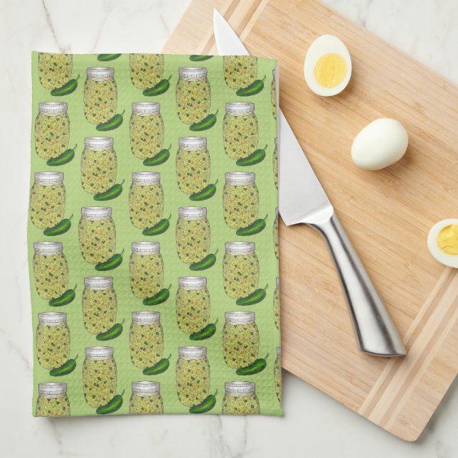 Jalapeno Jalapeño Hot Green Pepper Relish Jar Tea Towel (Quarter Fold)