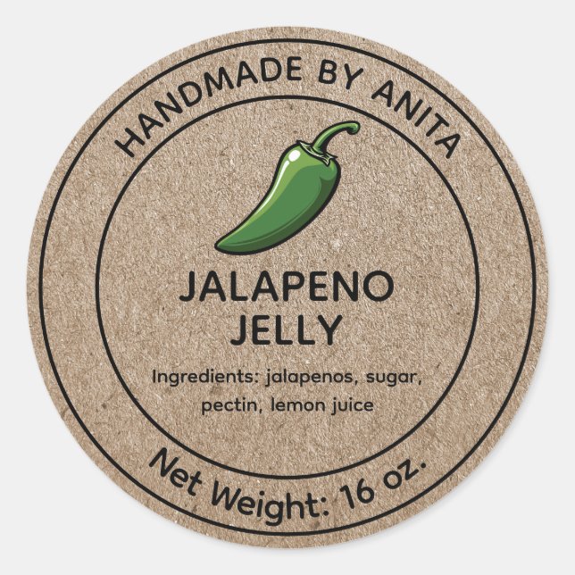 Jalapeno Jelly Canning Jar Label Kraft Paper Style (Front)