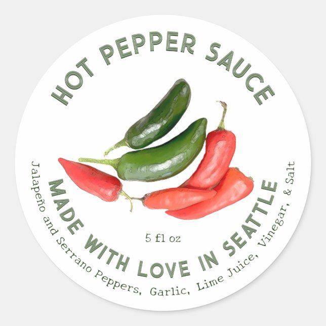 Jalapeño & Serrano Hot Pepper Sauce Made with Love Classic Round Sticker (Front)