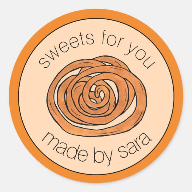 Jalebi South Asian Indian Mithai Sweet Snack Food Classic Round Sticker (Front)