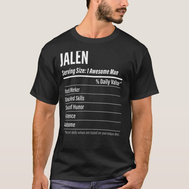 Jalen Serving Size Nutrition Label Calories T-Shirt (Front)