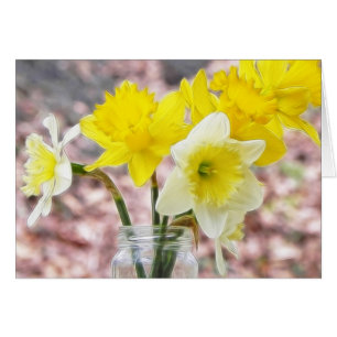 Jam Jar Vase Full Of Daffodils