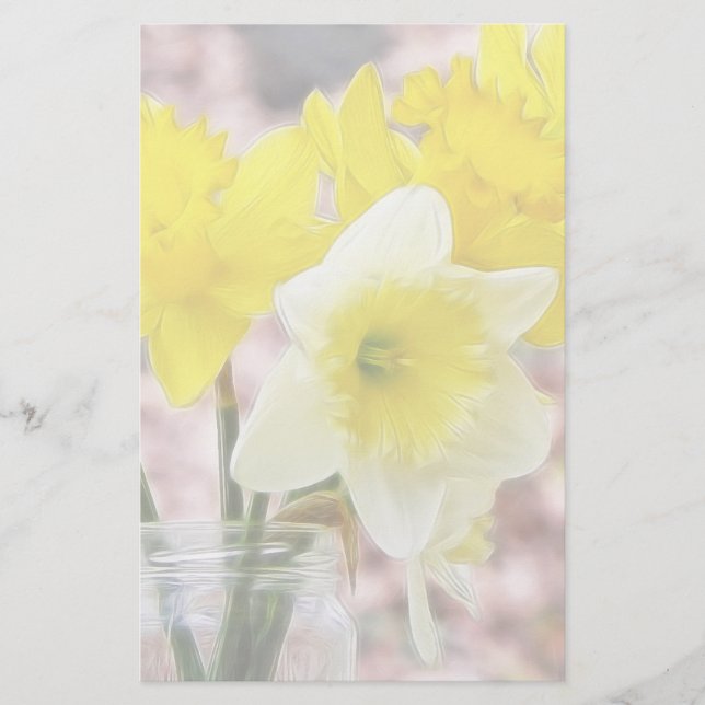 Jam Jar Vase Full Of Daffodils Stationery (Front)