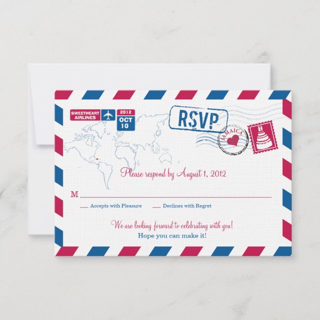 JAMAICA Air Mail Wedding RSVP (Front)