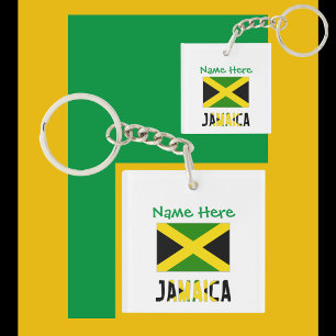 Jamaica and Jamaican Flag Green Personalisation Key Ring