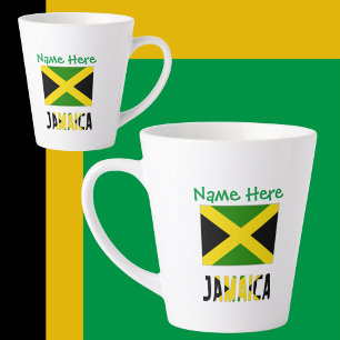 Jamaica and Jamaican Flag Green Personalisation  Latte Mug