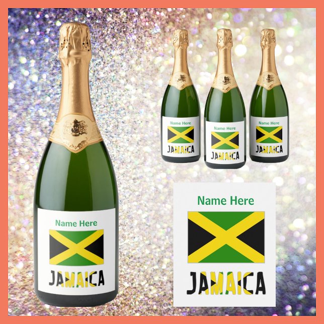 Jamaica and Jamaican Flag Personalised  Sparkling Wine Label (Creator Uploaded)