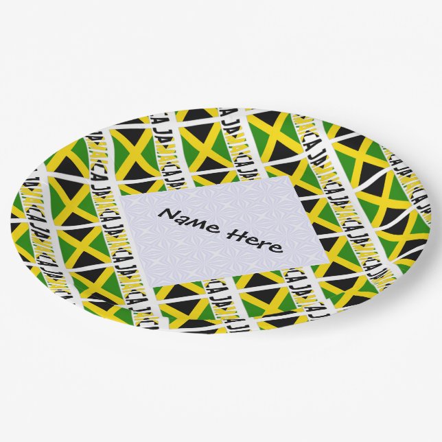 Jamaica and Jamaican Flag Tiled Personalised  Paper Plate (Angled)