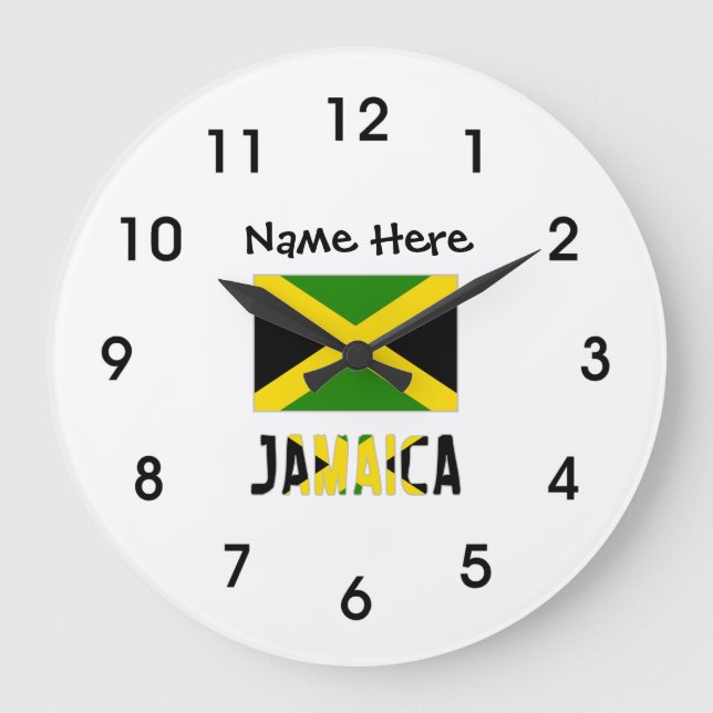 Jamaica and Jamaican Flag with Your Name Large Clock (Front)