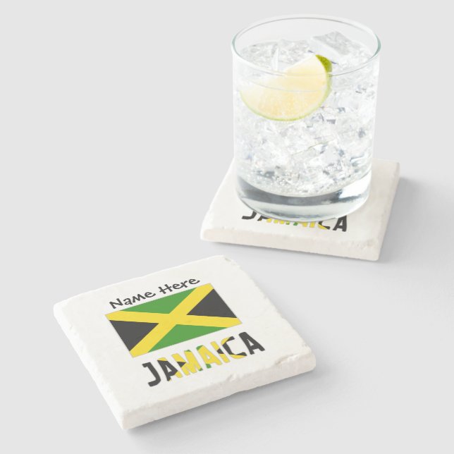 Jamaica and Jamaican Flag with Your Name Stone Coaster (Side)