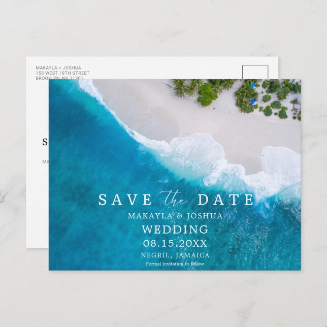 Jamaica Beach Destination Wedding Announcement Postcard (Front/Back)